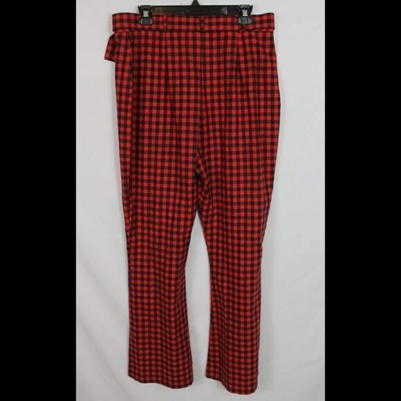 URBAN OUTFITTERS Milk It Size 16 Red Black Gingham Flares Trousers W/Buckle Belt - Picture 9 of 12